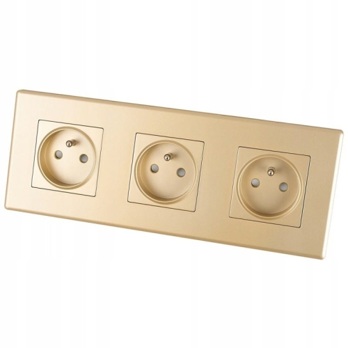 Drievoudig Stopcontact Goud Set Drievoudig PVC-Afdekraam En 3 X Enkel Stopcontact MIUUN