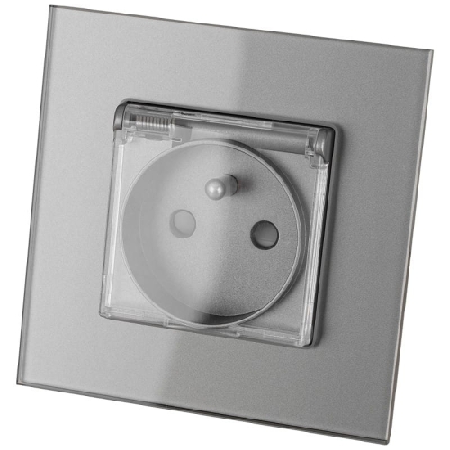 Stopcontact Voor Badkamer Met Klep En Aardpen Glas Grijs