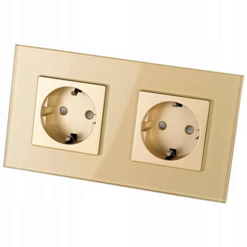 Dubbel Glazen Schuko-Stopcontact Goud Tweevoudig Afdekraam En 2 X Stopcontact MIUUN