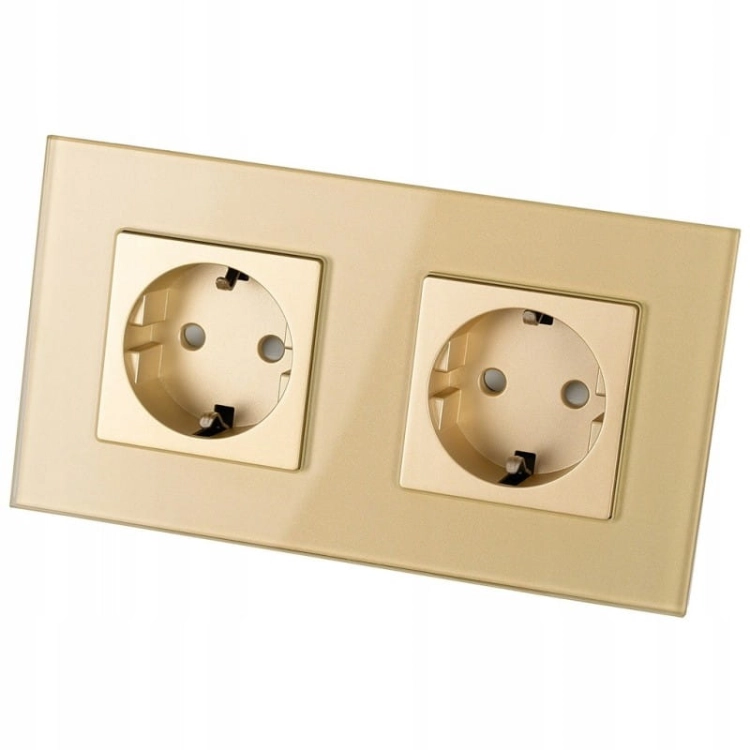 Dubbel Glazen Schuko-Stopcontact Goud Tweevoudig Afdekraam En 2 X Stopcontact MIUUN