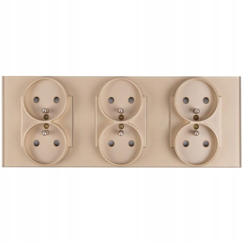 Drievoudig Glazen Stopcontact Goud Set Afdekraam En 3 X Dubbel Stopcontact