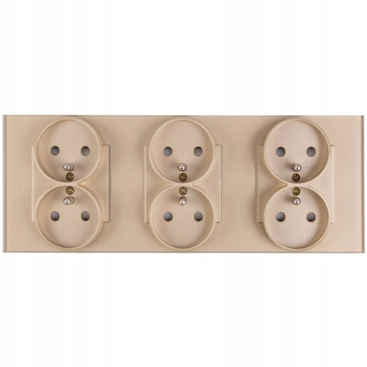 Drievoudig Glazen Stopcontact Goud Set Afdekraam En 3 X Dubbel Stopcontact