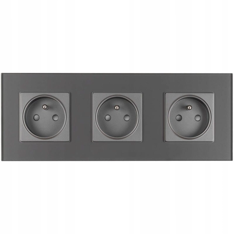Drievoudig Glazen Stopcontact Grijs Set Drievoudig Afdekraam En 3 X Enkel Stopcontact MIUUN