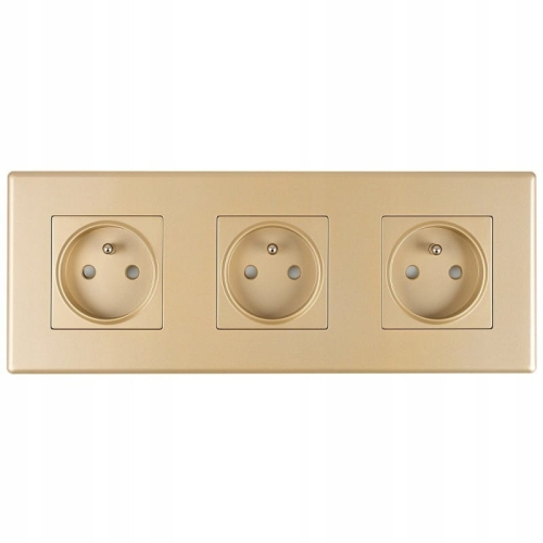 Drievoudig Stopcontact Goud Set Drievoudig PVC-Afdekraam En 3 X Enkel Stopcontact MIUUN