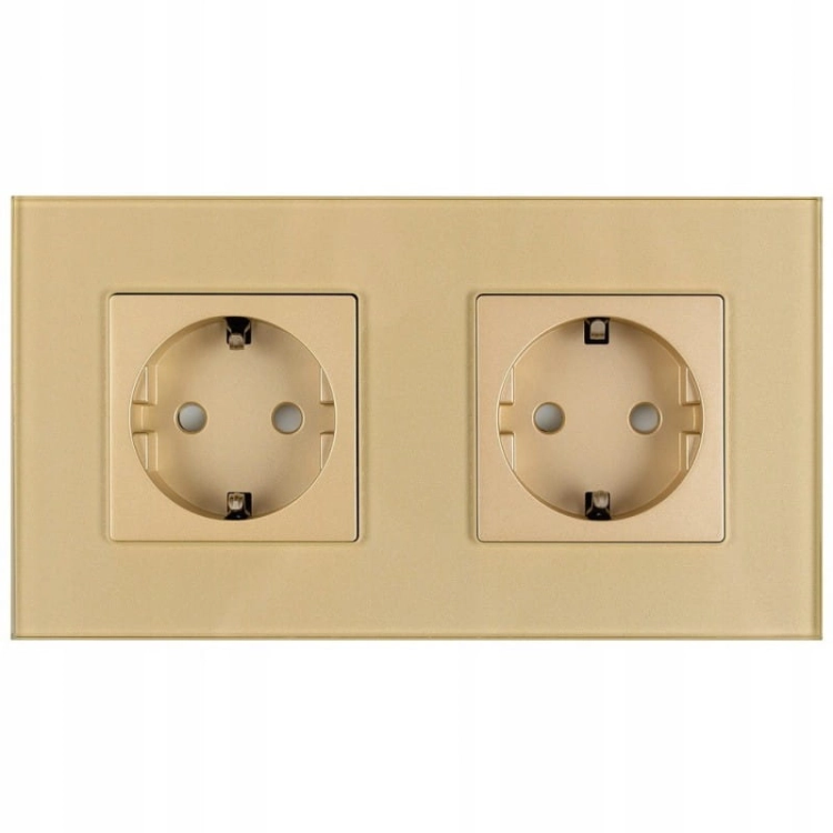 Dubbel Glazen Schuko-Stopcontact Goud Tweevoudig Afdekraam En 2 X Stopcontact MIUUN