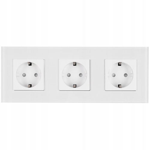 Drievoudig Schuko-Stopcontact Glas Wit Drievoudig Afdekraam En 3 X Stopcontact
