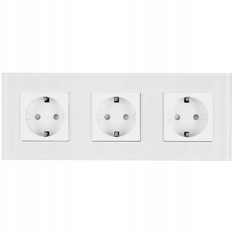 Drievoudig Schuko-Stopcontact Glas Wit Drievoudig Afdekraam En 3 X Stopcontact
