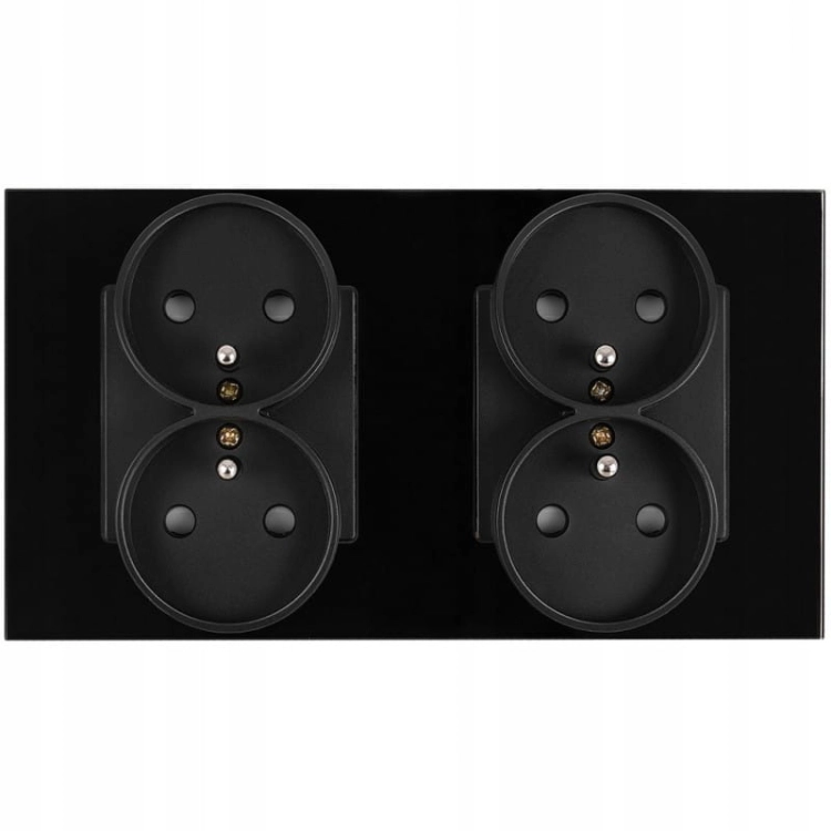 Dubbel Glazen Stopcontact Zwart Set Tweevoudig Afdekraam En 2 X Dubbel Stopcontact MIUUN