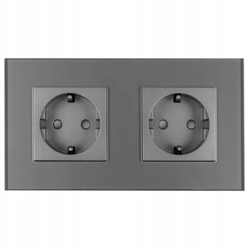 Dubbel Glazen Schuko-Stopcontact Grijs Set Tweevoudig Afdekraam En 2 X Enkel Stopcontact MIUUN