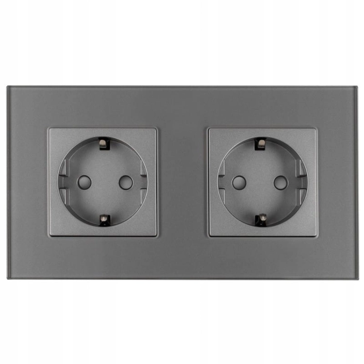 Dubbel Glazen Schuko-Stopcontact Grijs Set Tweevoudig Afdekraam En 2 X Enkel Stopcontact MIUUN