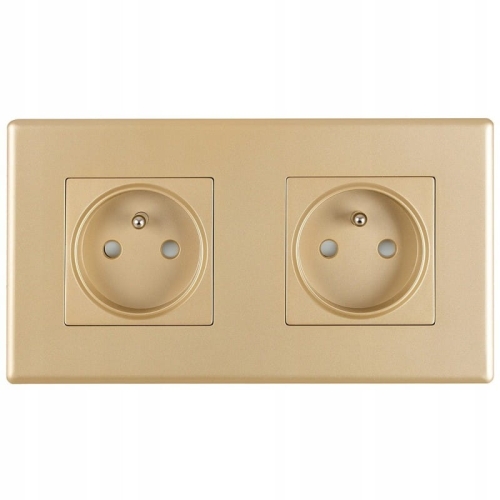 Dubbel Stopcontact Goud Set PVC Tweevoudig Afdekraam En 2 X Stopcontact MIUUN