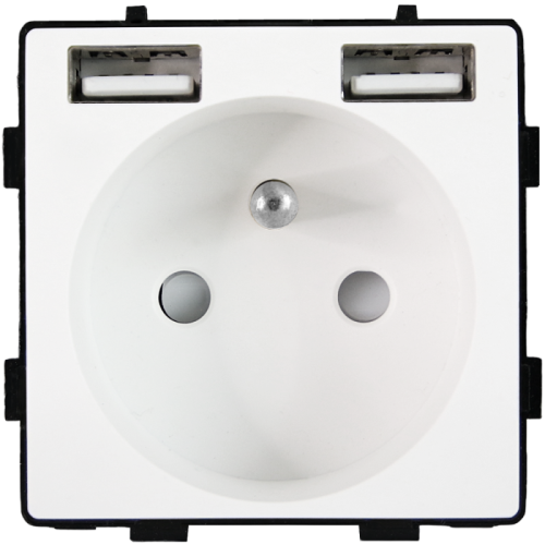 Module Stopcontact Met Aardpen Wit + Dubbel USB-Laadstopcontact A+A 2.4A Voor Afdekramen