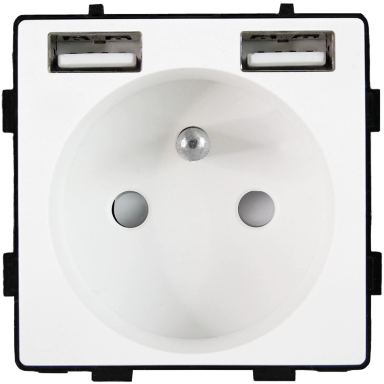 Module Stopcontact Met Aardpen Wit + Dubbel USB-Laadstopcontact A+A 2.4A Voor Afdekramen