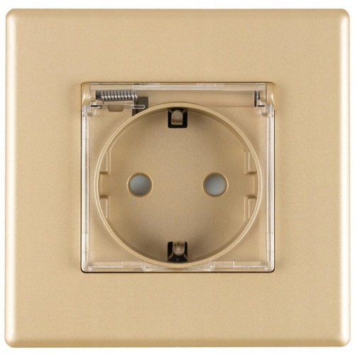 Badkamerstopcontact Met Klep Schuko Met Aarding Zonder Aardpen Goud Set Met PVC-Afdekraam MIUUN