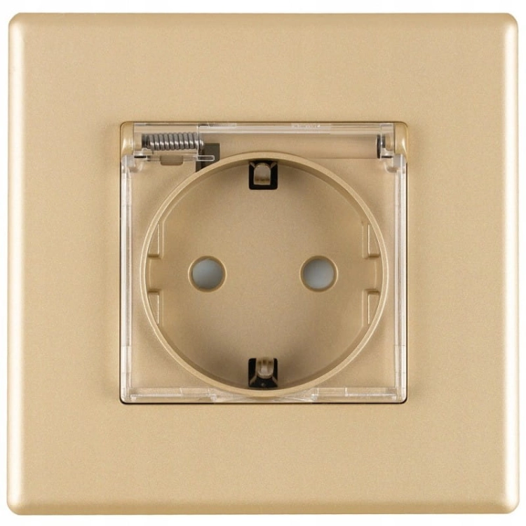 Badkamerstopcontact Met Klep Schuko Met Aarding Zonder Aardpen Goud Set Met PVC-Afdekraam MIUUN