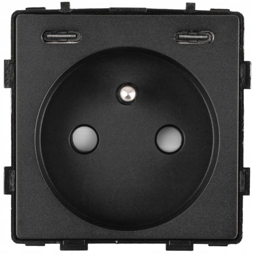 Module Stopcontact Met Aardpen + USB-Lader C+C 20W Zwart Voor Afdekramen MIUUN