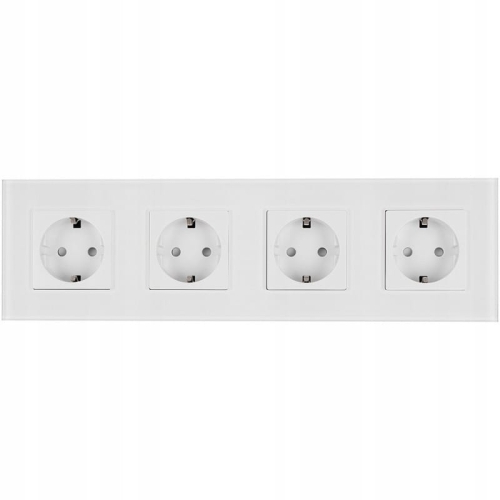 Viervoudig Schuko-Stopcontact Glas Wit Viervoudig Afdekraam En 4 X Stopcontact