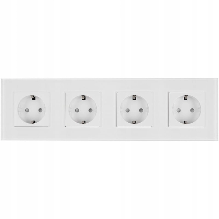 Viervoudig Schuko-Stopcontact Glas Wit Viervoudig Afdekraam En 4 X Stopcontact