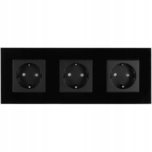 Drievoudig Schuko-Stopcontact Glas Zwart Drievoudig Afdekraam En 3 X Stopcontact