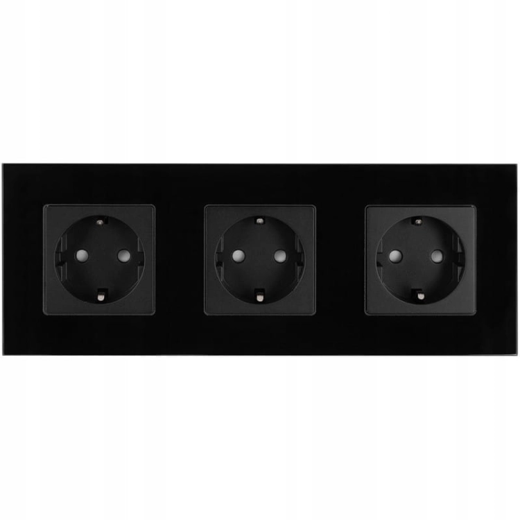 Drievoudig Schuko-Stopcontact Glas Zwart Drievoudig Afdekraam En 3 X Stopcontact