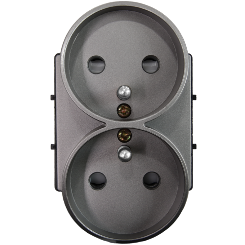 Module Dubbel Stopcontact Met Aardpen Grijs Voor Afdekramen