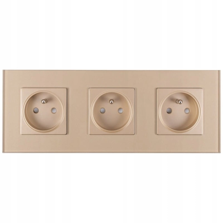 Drievoudig Glazen Stopcontact Goud Set Drievoudig Afdekraam En 3 X Stopcontact