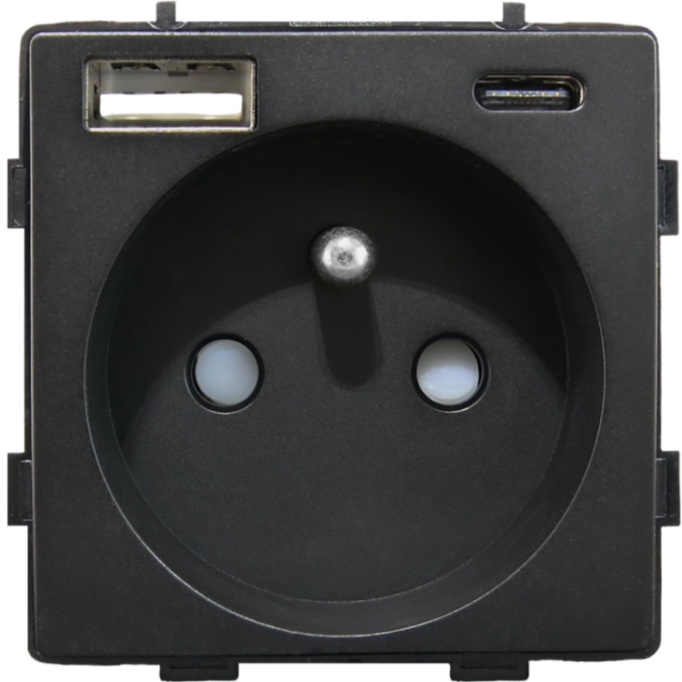 Module Stopcontact Met Aardpen Zwart + Dubbele USB-Lader 20W Voor Afdekramen MIUUN