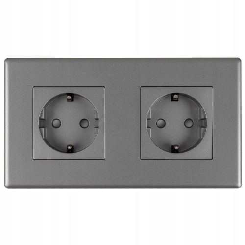 Dubbel Schuko-Stopcontact Grijs Set Tweevoudig PVC-Afdekraam 2 X Enkel Stopcontact MIUUN