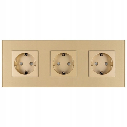 Drievoudig Glazen Schuko-Stopcontact Goud Drievoudig Afdekraam En 3 X Stopcontact MIUUN