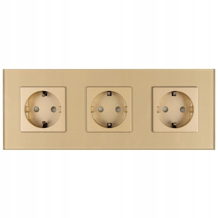 Drievoudig Glazen Schuko-Stopcontact Goud Drievoudig Afdekraam En 3 X Stopcontact MIUUN