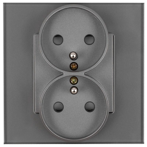 Dubbel Stopcontact Met Aarding Glas Grijs