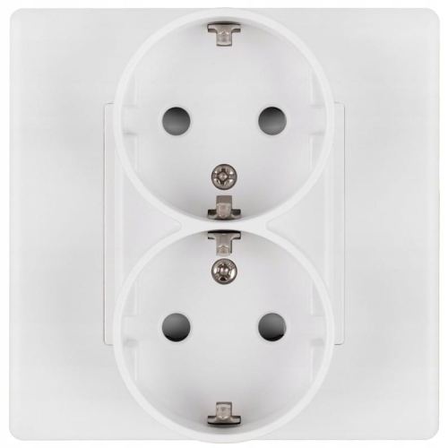 Dubbel Schuko-Stopcontact Wit Met Randaarde Zonder Aardpen Set Met PVC-Afdekraam MIUUN