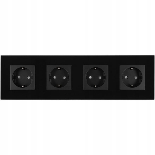 Viervoudig Schuko-Stopcontact Glas Zwart Viervoudig Afdekraam 4 X Stopcontact