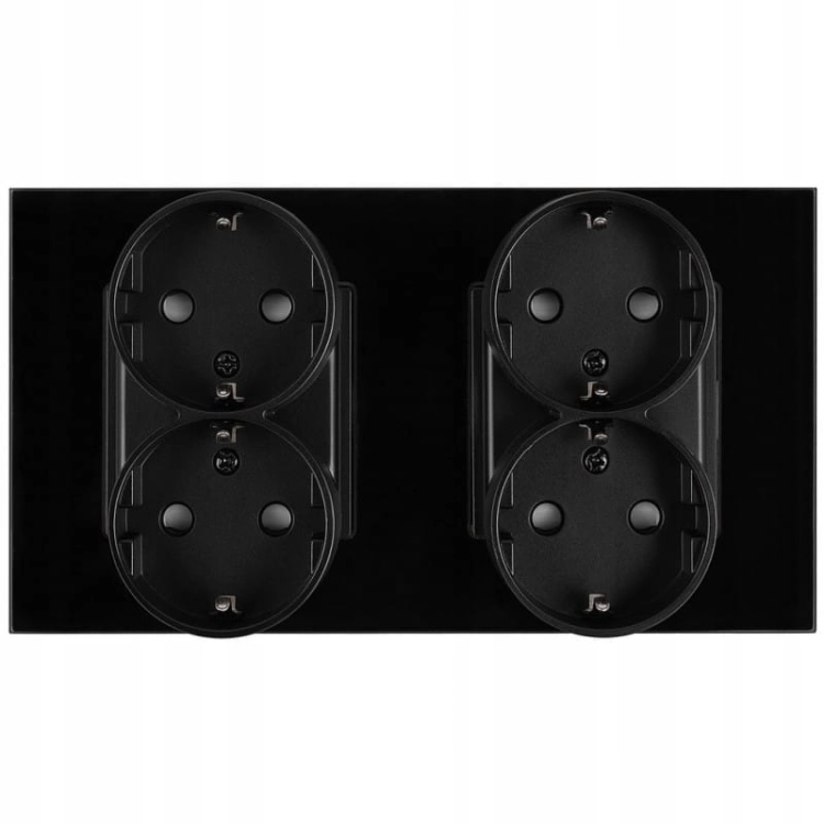 Dubbel Schuko-Stopcontact Glas Zwart Set Tweevoudig Afdekraam En 2 X Dubbel Stopcontact MIUUN