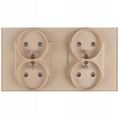 Dubbel Glazen Stopcontact Goud Set Afdekraam En 2 X Dubbel Stopcontact