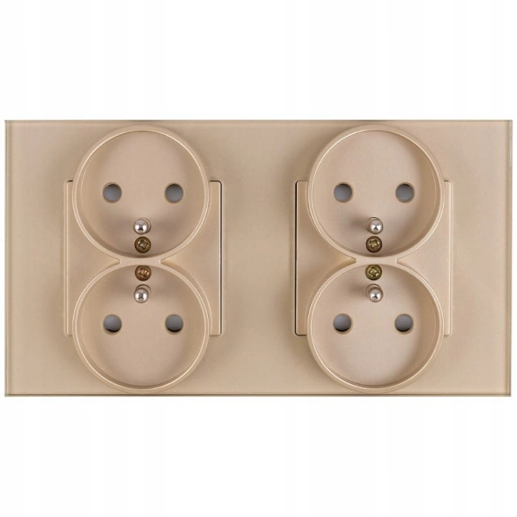 Dubbel Glazen Stopcontact Goud Set Afdekraam En 2 X Dubbel Stopcontact