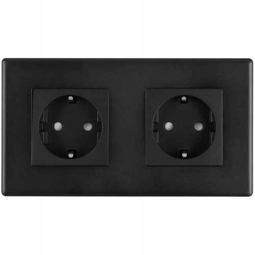 Dubbel Schuko-Stopcontact Zwart Set PCV Tweevoudig Afdekraam 2 X Stopcontact