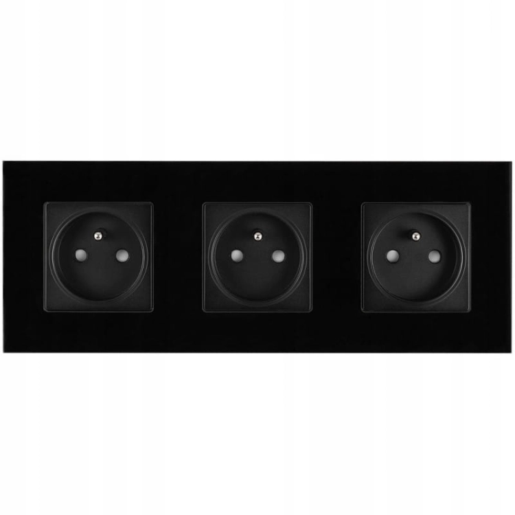 Drievoudig Stopcontact Glas Zwart Set Drievoudig Afdekraam En 3 X Stopcontact