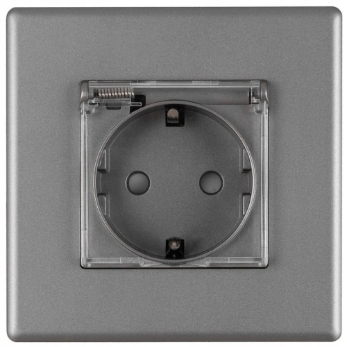 Grijs Badkamerstopcontact Met Klep Schuko Met Randaarde Zonder Aardpen Set Met PVC-Afdekraam MIUUN
