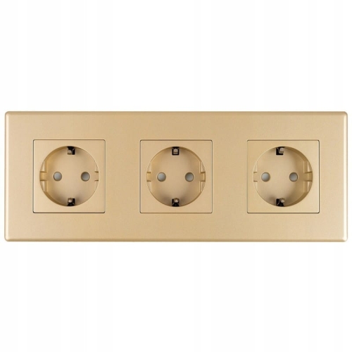 Drievoudig Schuko-Stopcontact Goud PVC Drievoudig Afdekraam En 3 X Stopcontact MIUUN