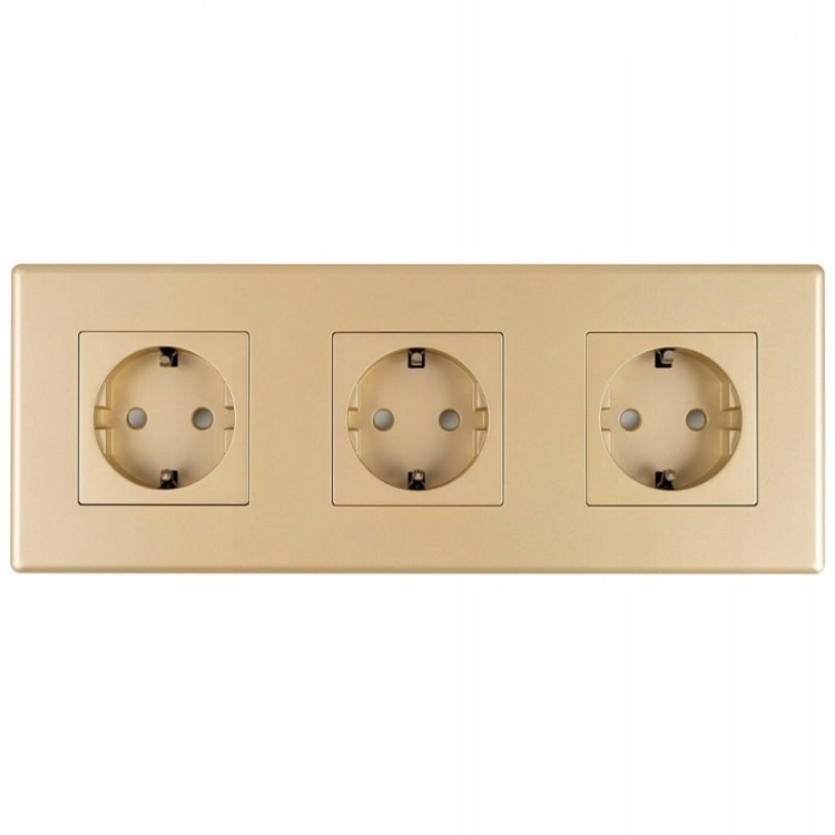 Drievoudig Schuko-Stopcontact Goud PVC Drievoudig Afdekraam En 3 X Stopcontact MIUUN