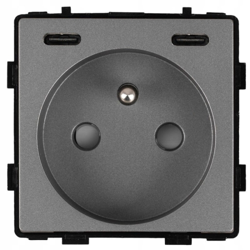Module Stopcontact Met Aardpen Grijs + USB C+C-Lader 20W Voor Afdekramen MIUUN