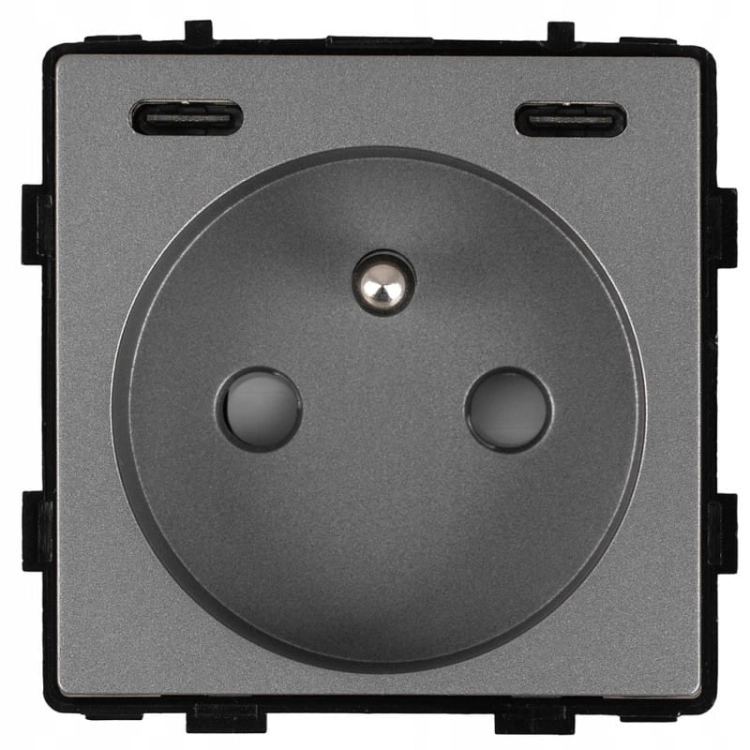 Module Stopcontact Met Aardpen Grijs + USB C+C-Lader 20W Voor Afdekramen MIUUN
