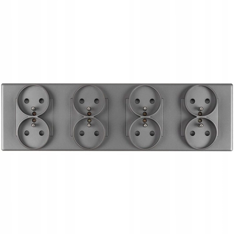 Viervoudig Stopcontact Grijs Met Aardpen Set PVC Viervoudig Afdekraam 4 X Dubbel Stopcontact MIUUN