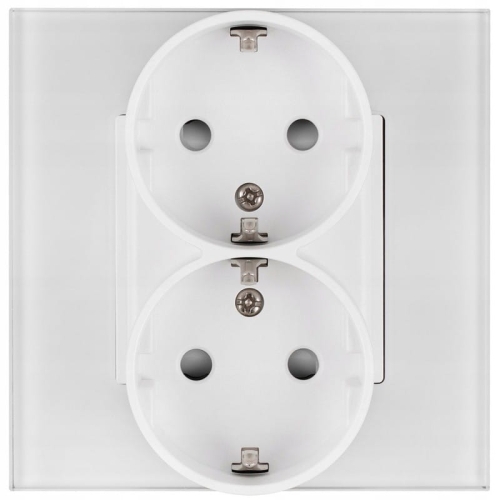 Dubbel Schuko-Stopcontact Glas Met Randaarde Zonder Aardpen Wit MIUUN
