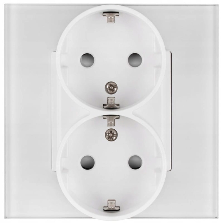 Dubbel Schuko-Stopcontact Glas Met Randaarde Zonder Aardpen Wit MIUUN