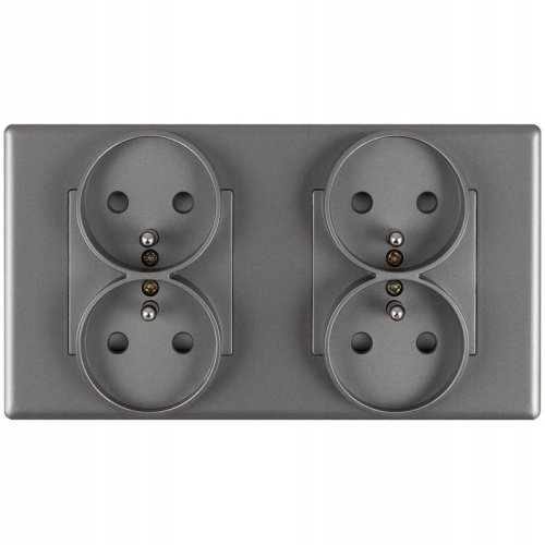 Dubbel Stopcontact Grijs Set PVC Tweevoudig Afdekraam En 2 X Dubbel Stopcontact MIUUN