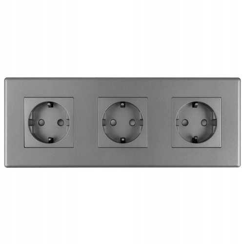 Drievoudig Schuko-Stopcontact Grijs PVC Afdekraam Drievoudig En 3 X Enkel Stopcontact MIUUN