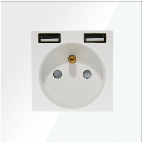Stopcontact Met Aardpen Wit Glas + Dubbele USB-Lader A+A 2.4A MIUUN