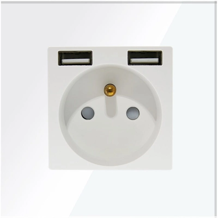Stopcontact Met Aardpen Wit Glas + Dubbele USB-Lader A+A 2.4A MIUUN